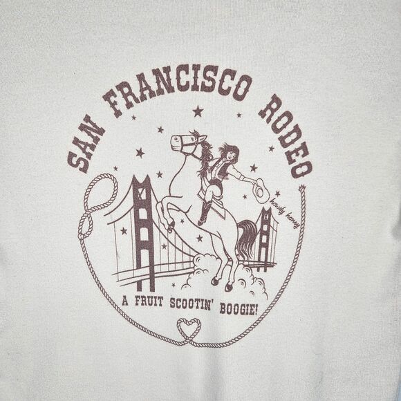 FRUIT FACE San Francisco Rodeo Baby Tee Small Cropped 100% Cotton Fruit Scootin - Picture 2 of 7